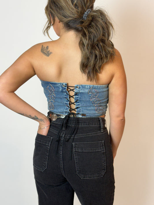 KELSEA DENIM TIE UP CORSET (DENIM)
