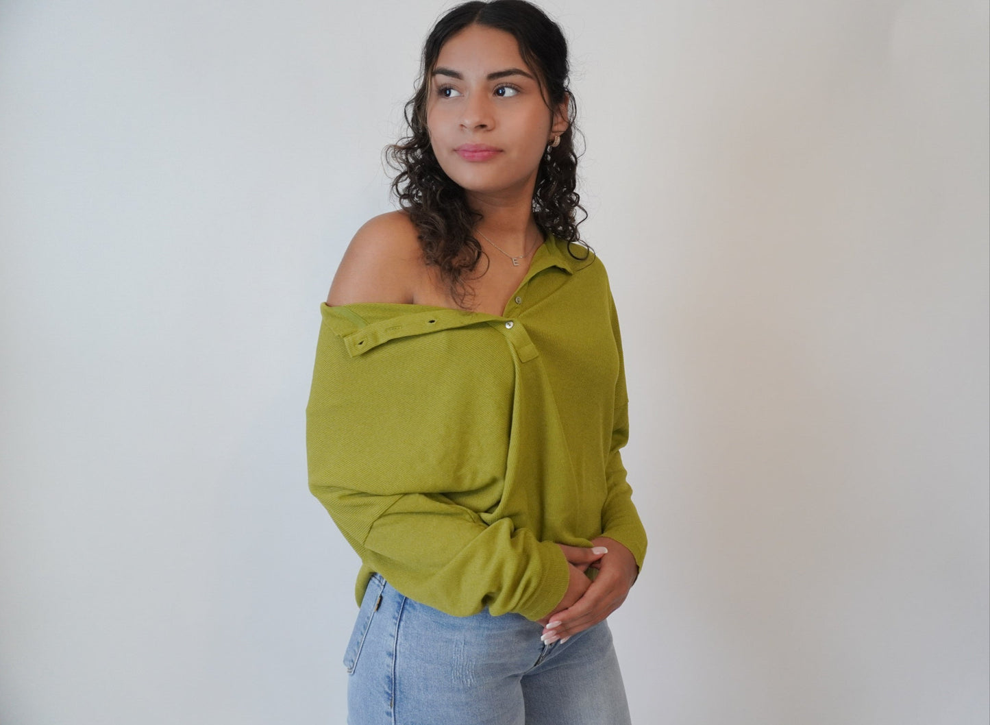 MATCHA MORNINGS KNIT HENLEY (EARTHY GREEN)