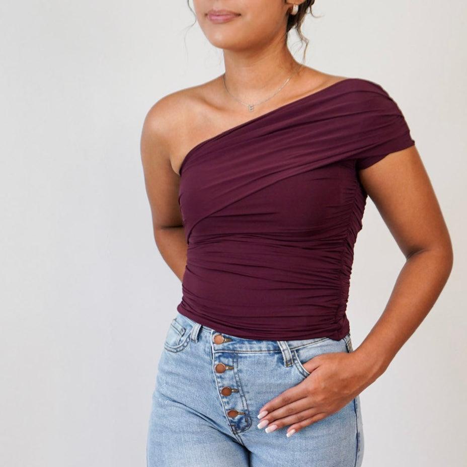 WINE INTO WATER ASYMMETRICAL TOP (BLACK CHERRY)