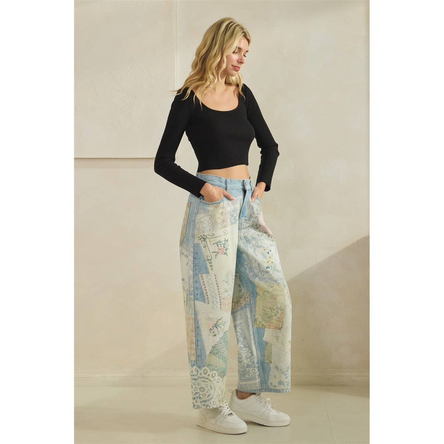 GARDEN PARTY PATCHWORK PANTS (FLORAL DENIM)