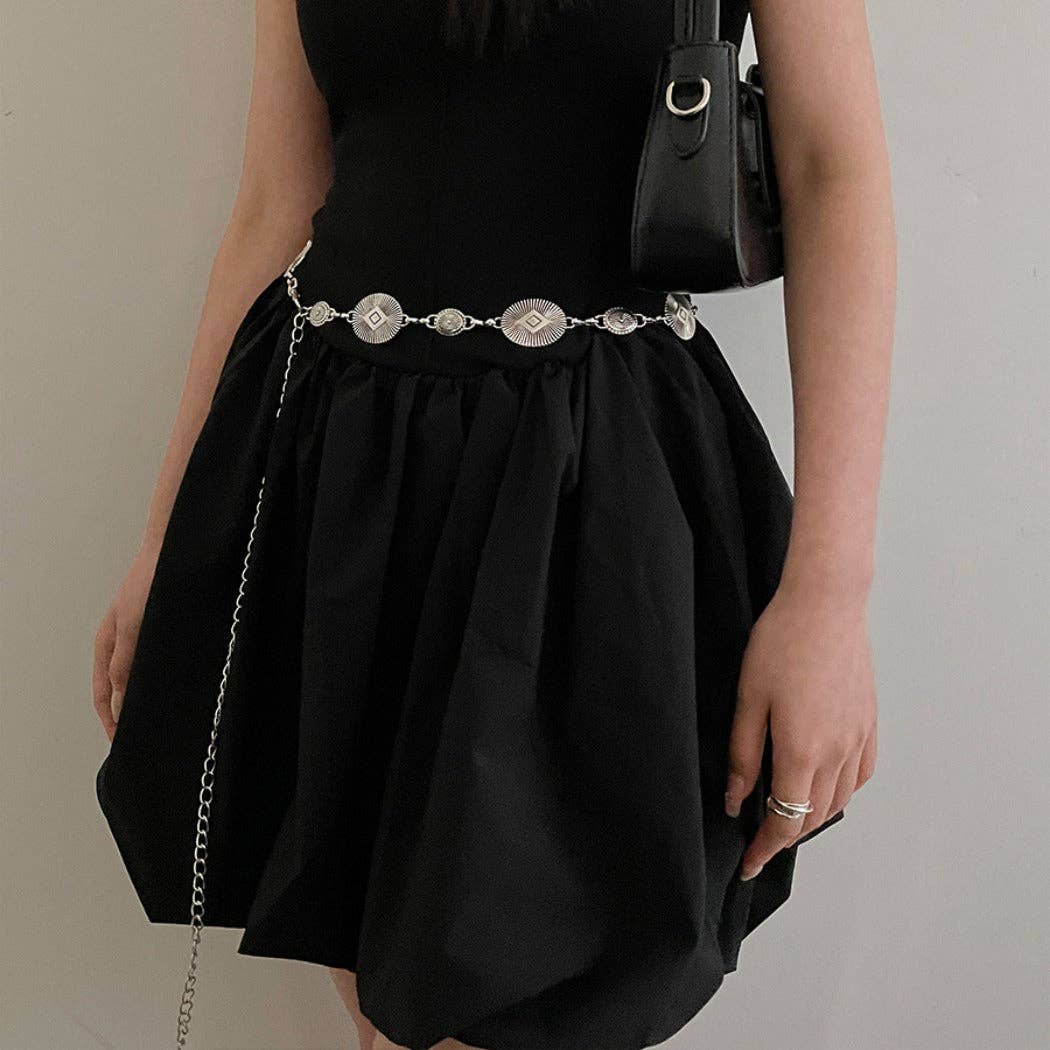 GIDDY UP GLAM OVAL CHAIN BELT (SILVER)