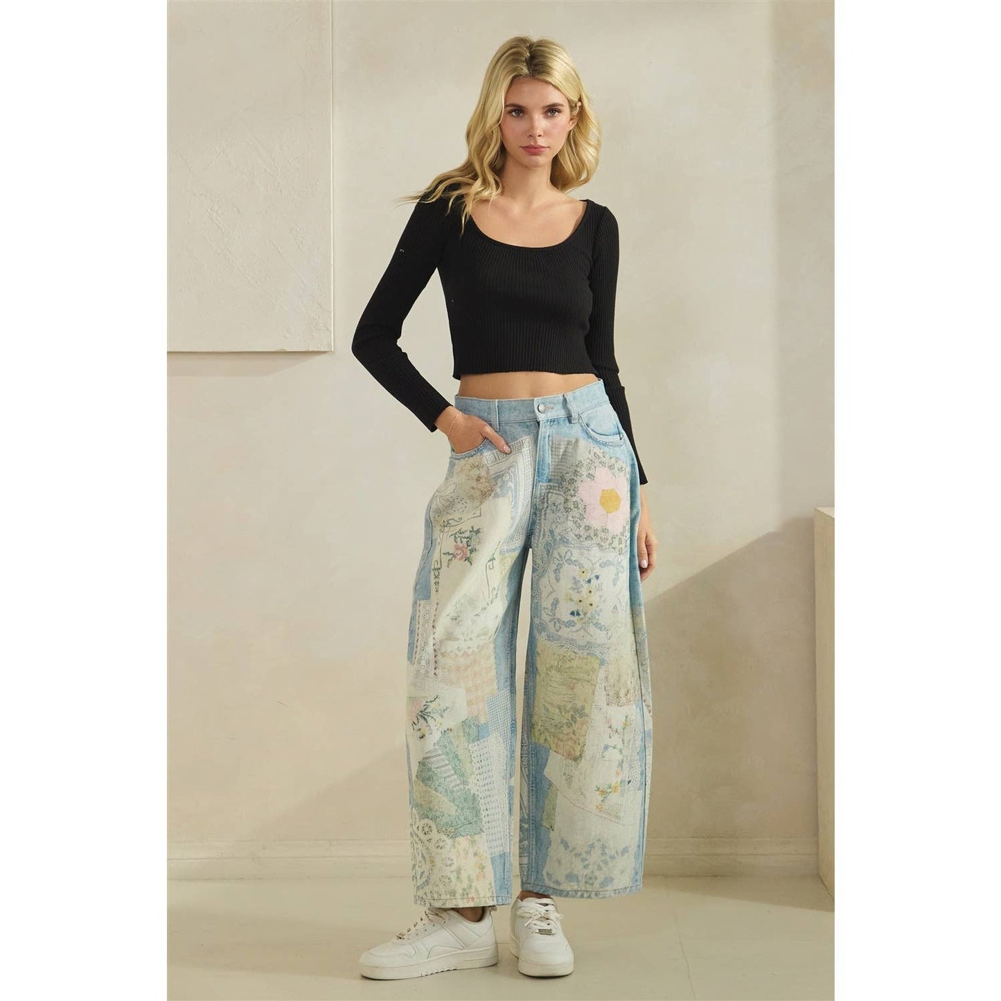 GARDEN PARTY PATCHWORK PANTS (FLORAL DENIM)