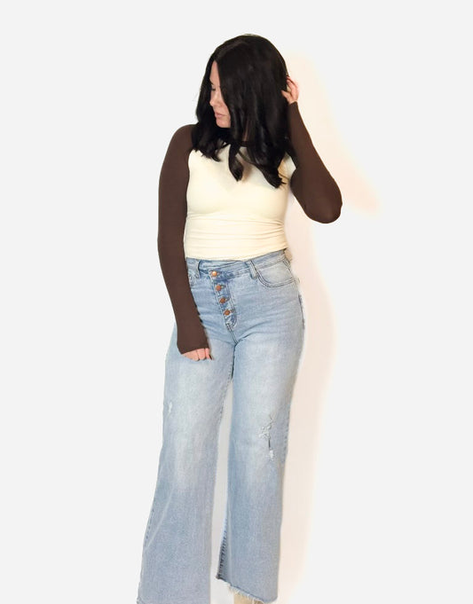 THE 'BACK THEN' Y2K RAGLAN LONG SLEEVE TEE (CREAM & CHOCOLATE)