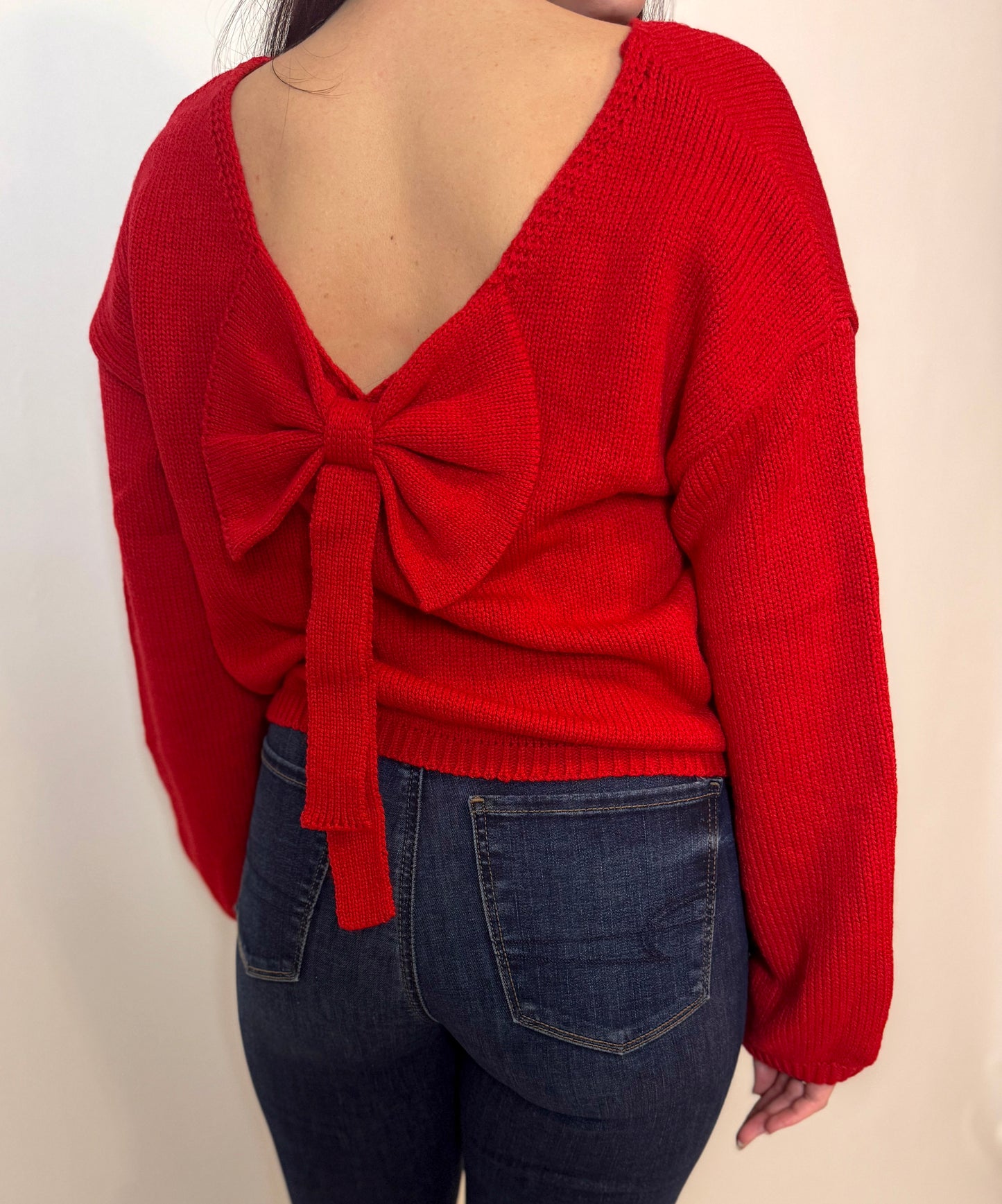 MISTLETOE BOW SWEATER (RED)