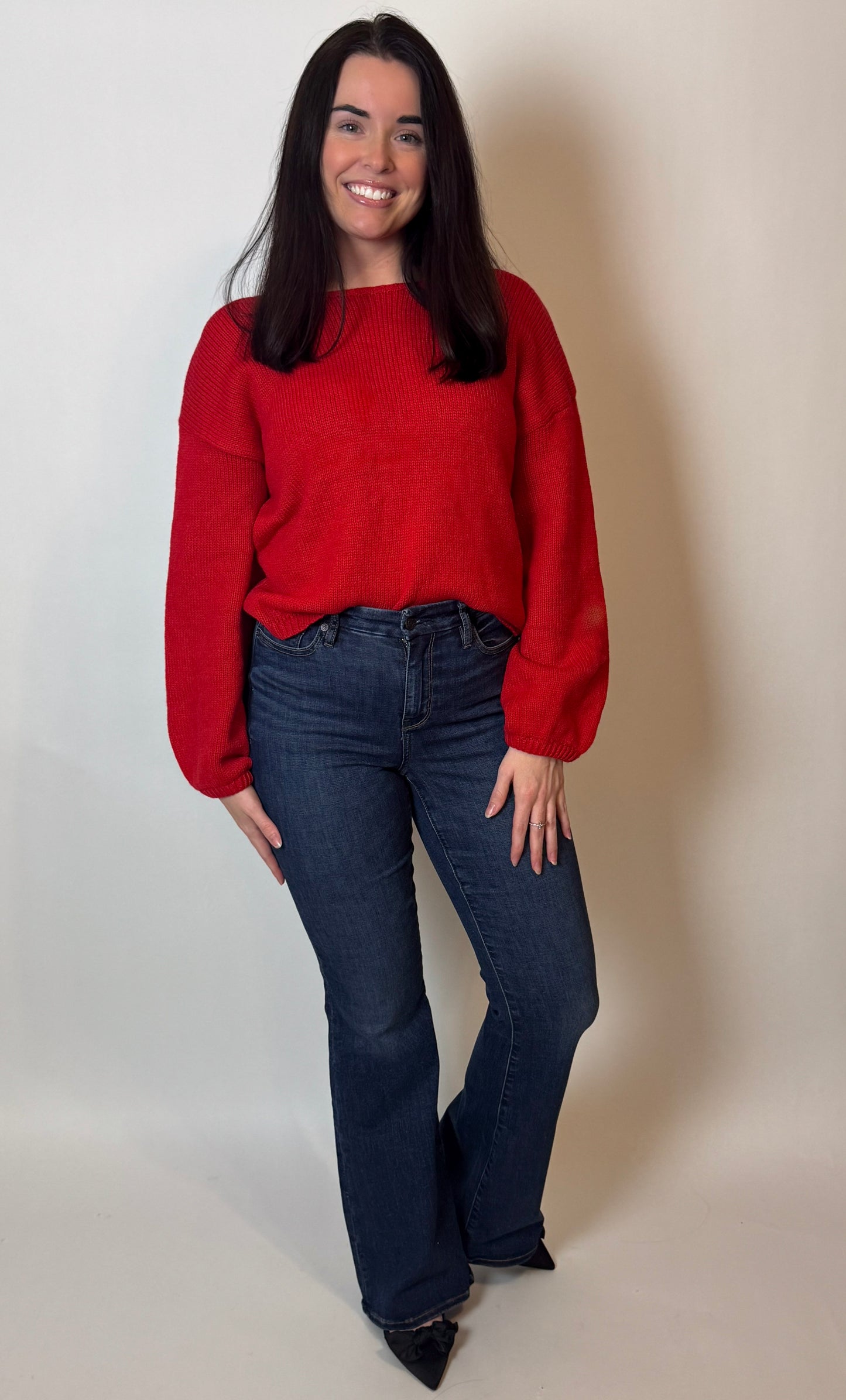MISTLETOE BOW SWEATER (RED)
