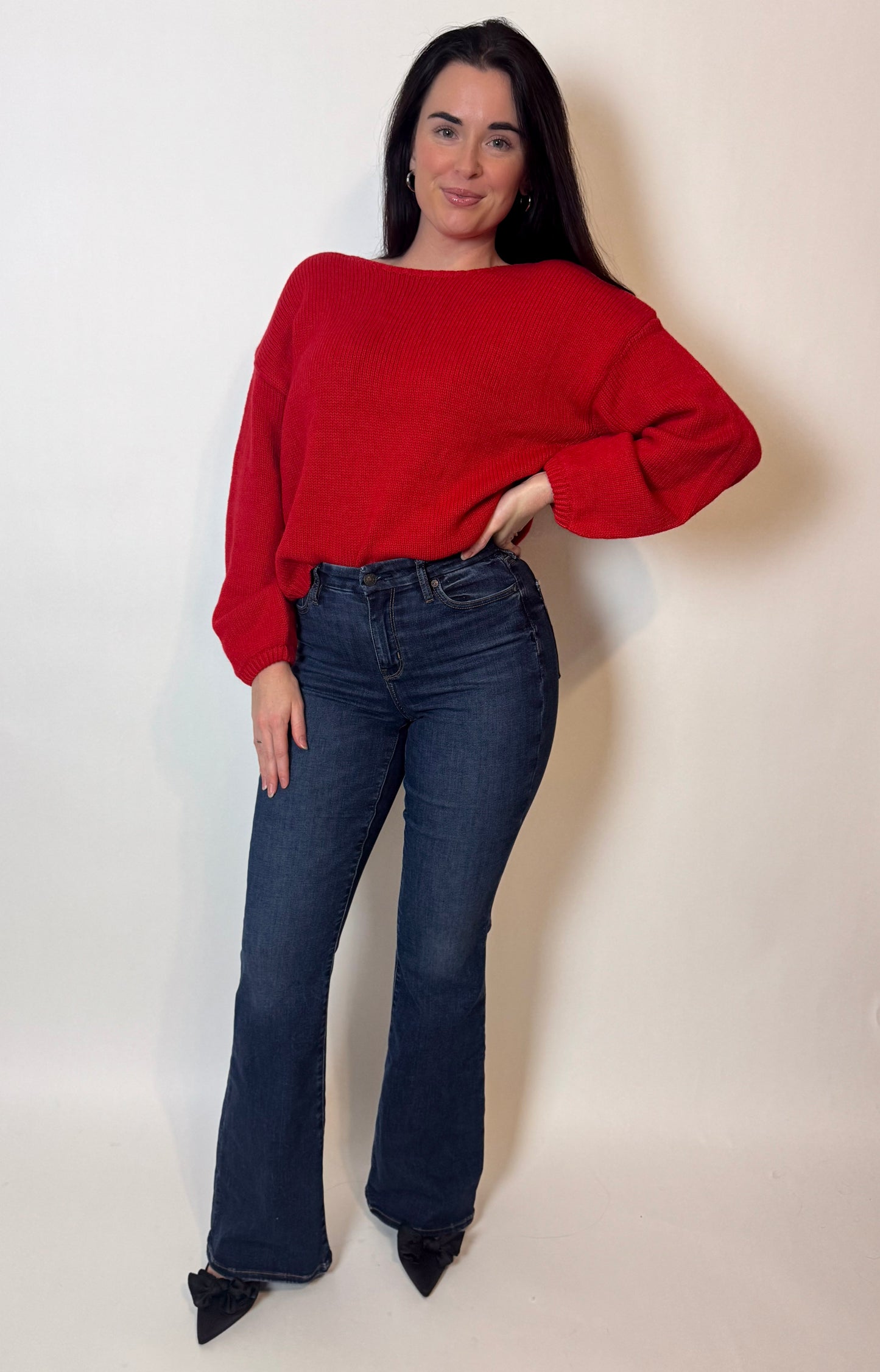 MISTLETOE BOW SWEATER (RED)
