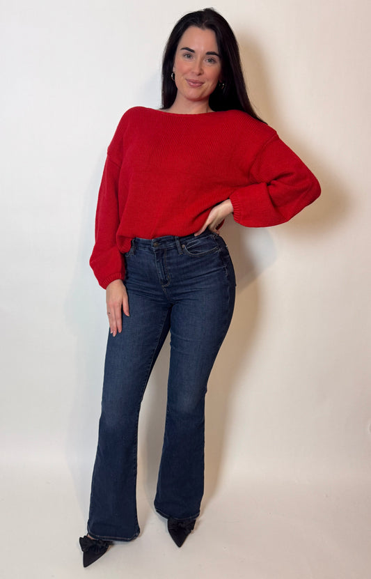 MISTLETOE BOW SWEATER (RED)