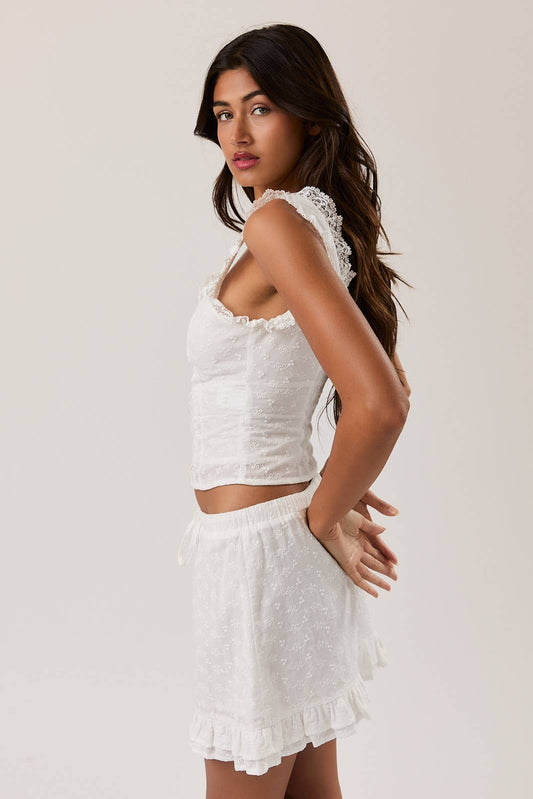 SLEEVELESS SQUARE NECK RUFFLE TOP (WHITE)