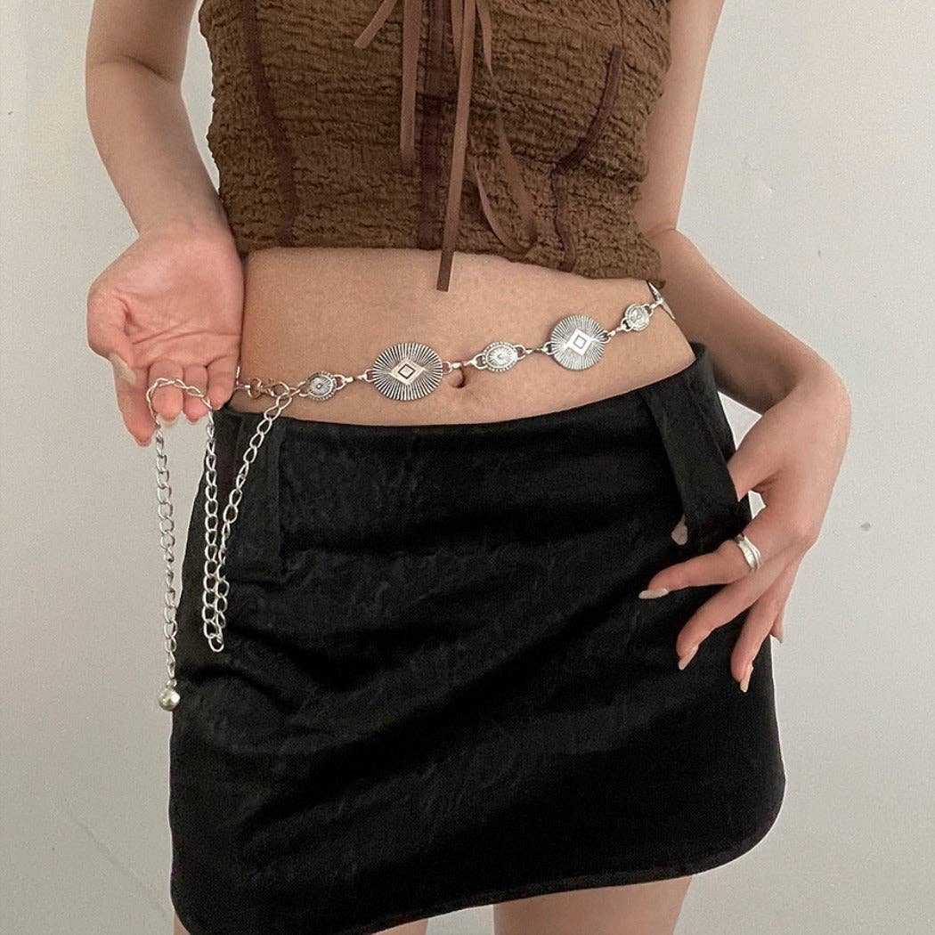 GIDDY UP GLAM OVAL CHAIN BELT (SILVER)