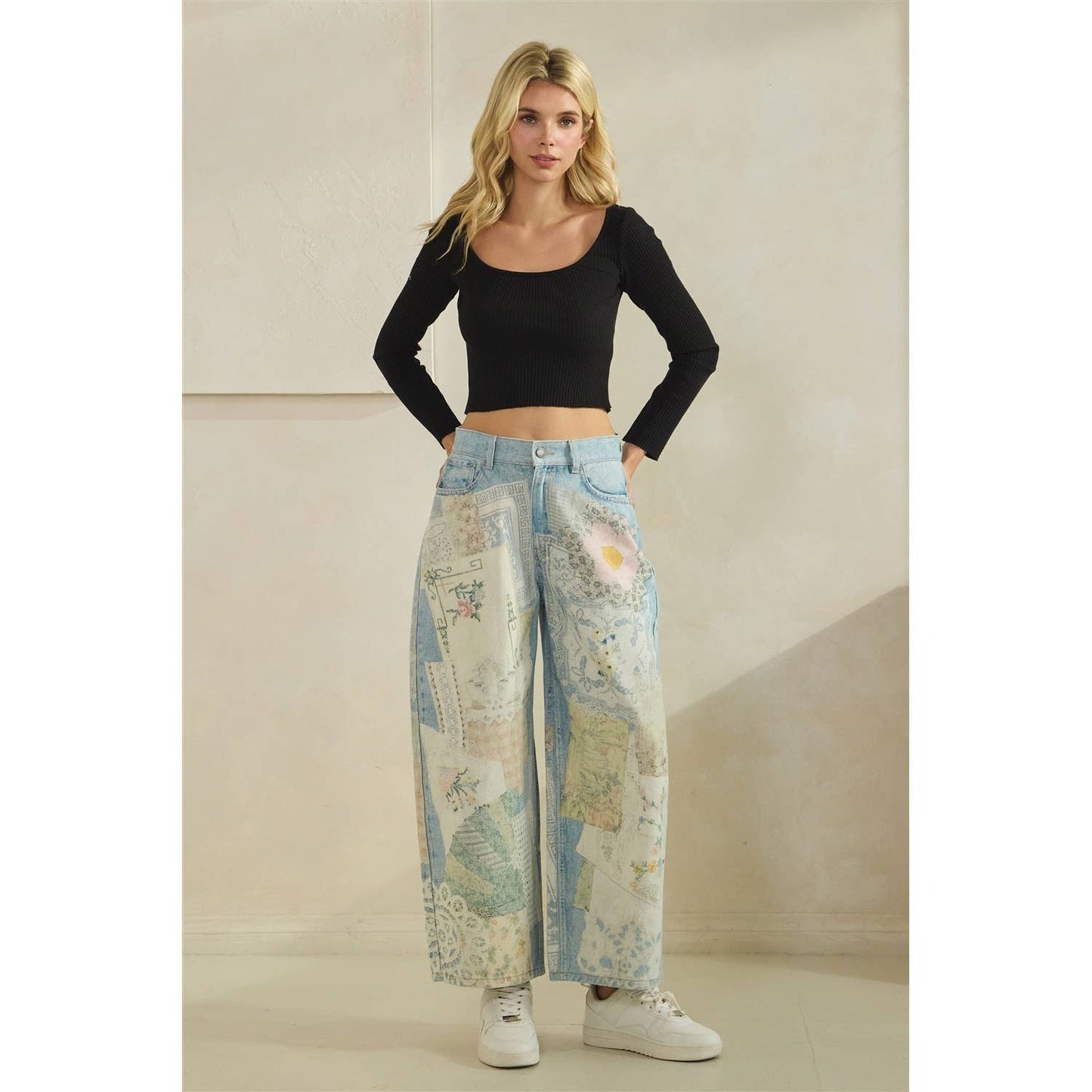 GARDEN PARTY PATCHWORK PANTS (FLORAL DENIM)