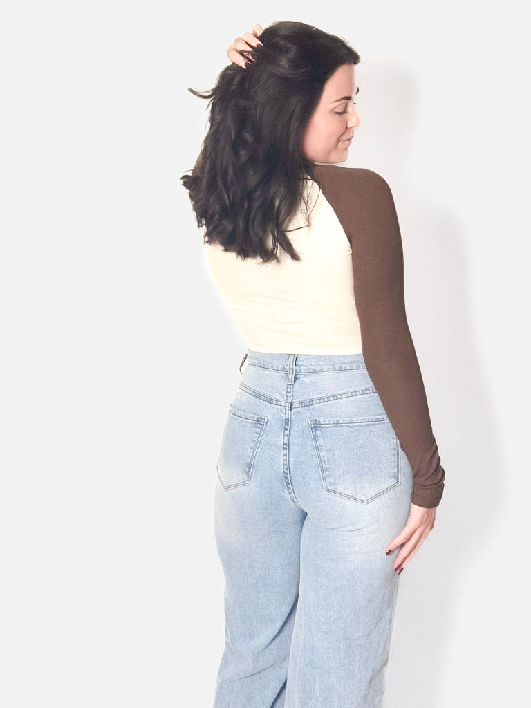 THE 'BACK THEN' Y2K RAGLAN LONG SLEEVE TEE (CREAM & CHOCOLATE)