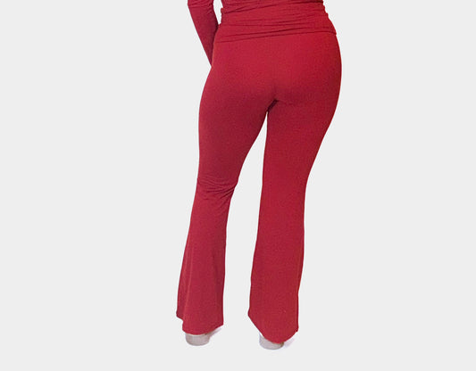 CANDY CLOUD FOLD OVER FLARE PANTS (CHERRY RED)
