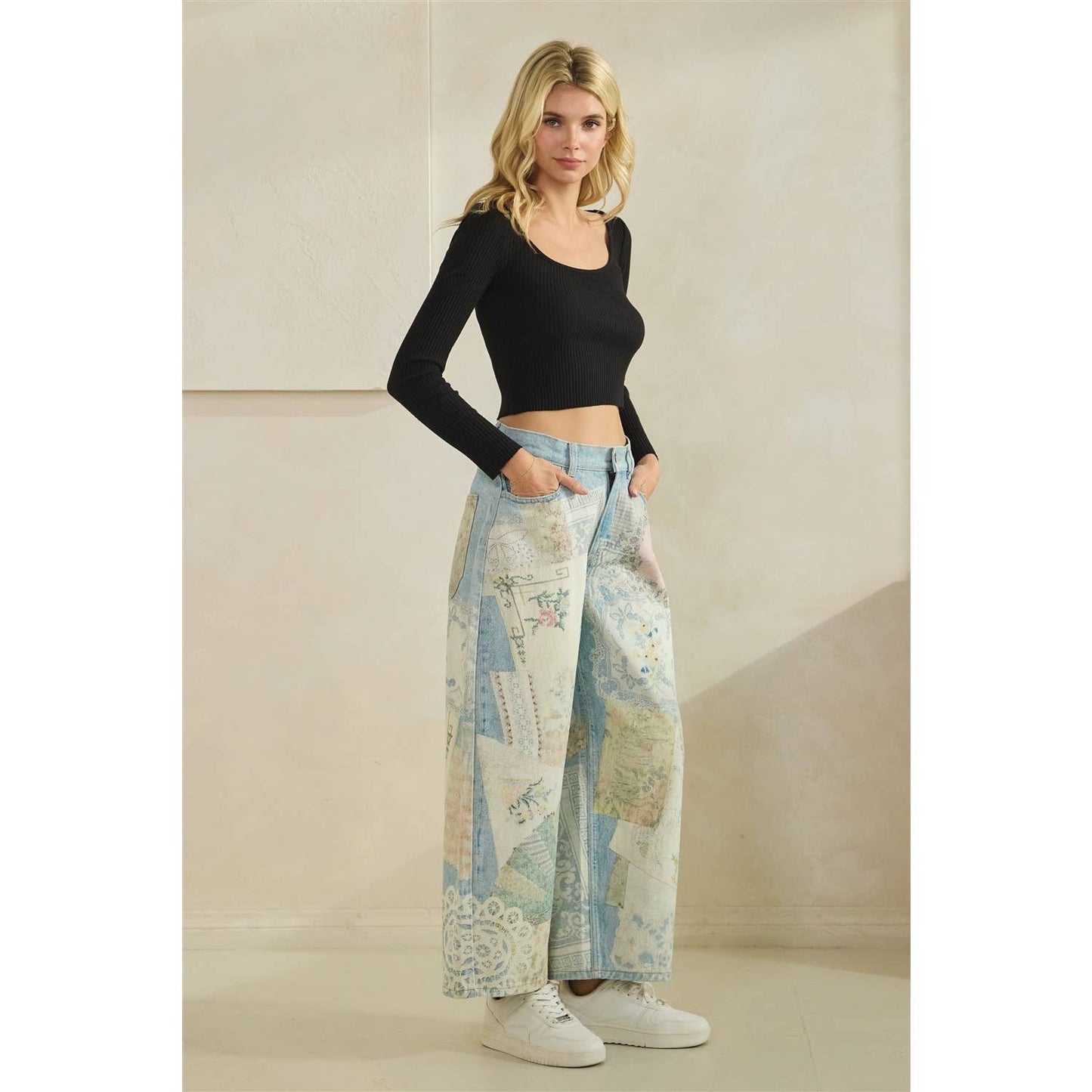 GARDEN PARTY PATCHWORK PANTS (FLORAL DENIM)