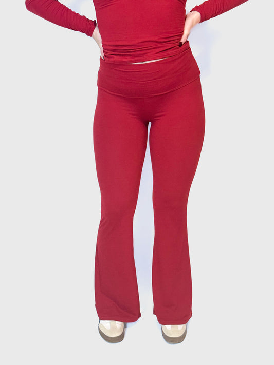 CANDY CLOUD FOLD OVER FLARE PANTS (CHERRY RED)
