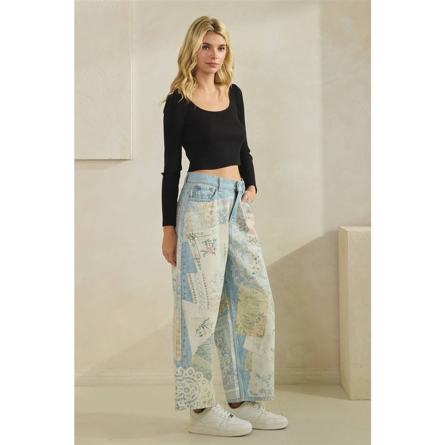 GARDEN PARTY PATCHWORK PANTS (FLORAL DENIM)