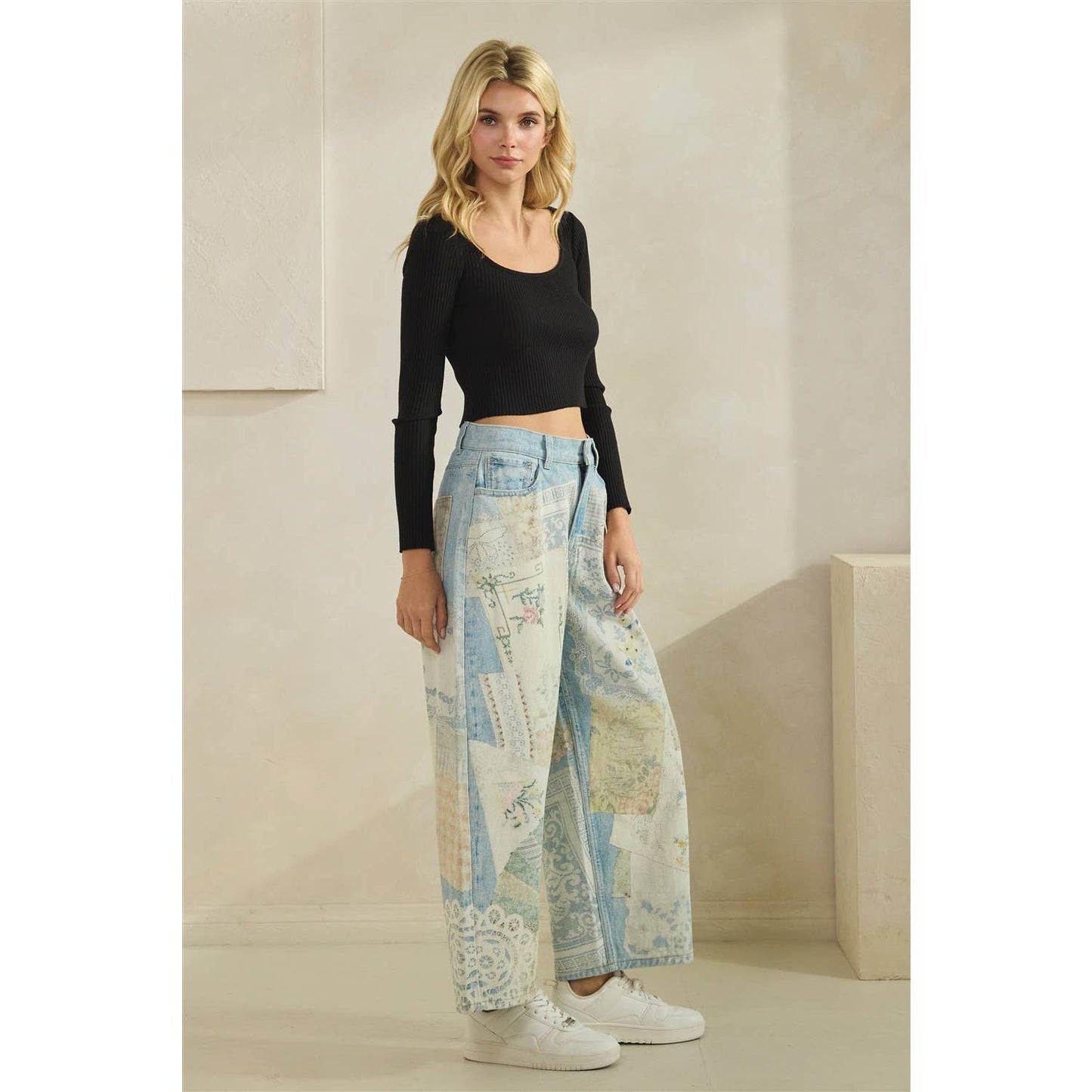 GARDEN PARTY PATCHWORK PANTS (FLORAL DENIM)