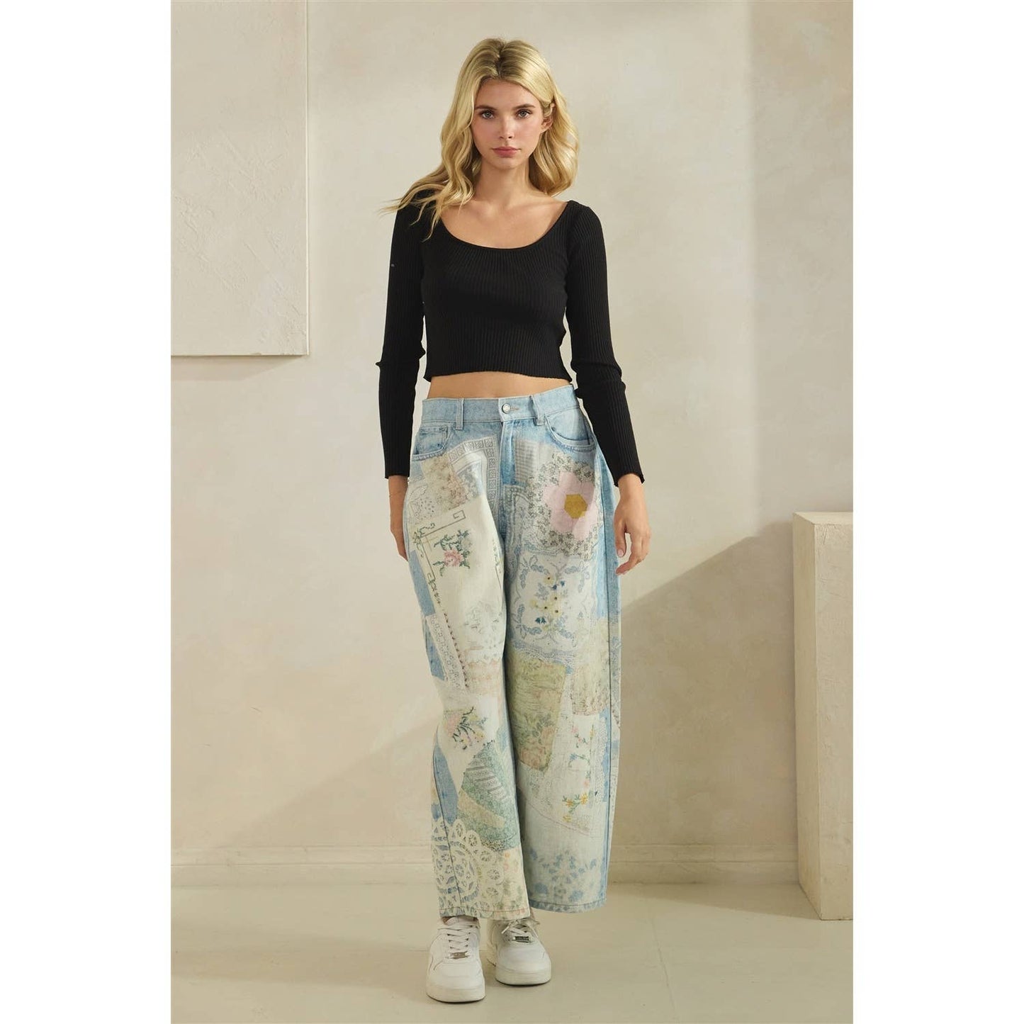 GARDEN PARTY PATCHWORK PANTS (FLORAL DENIM)