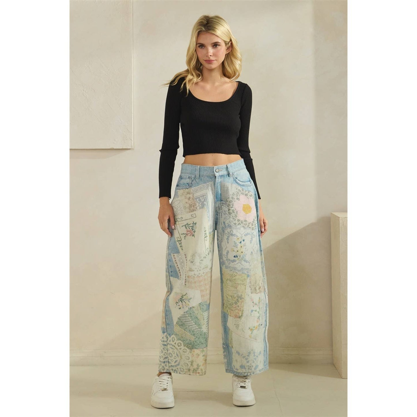 GARDEN PARTY PATCHWORK PANTS (FLORAL DENIM)