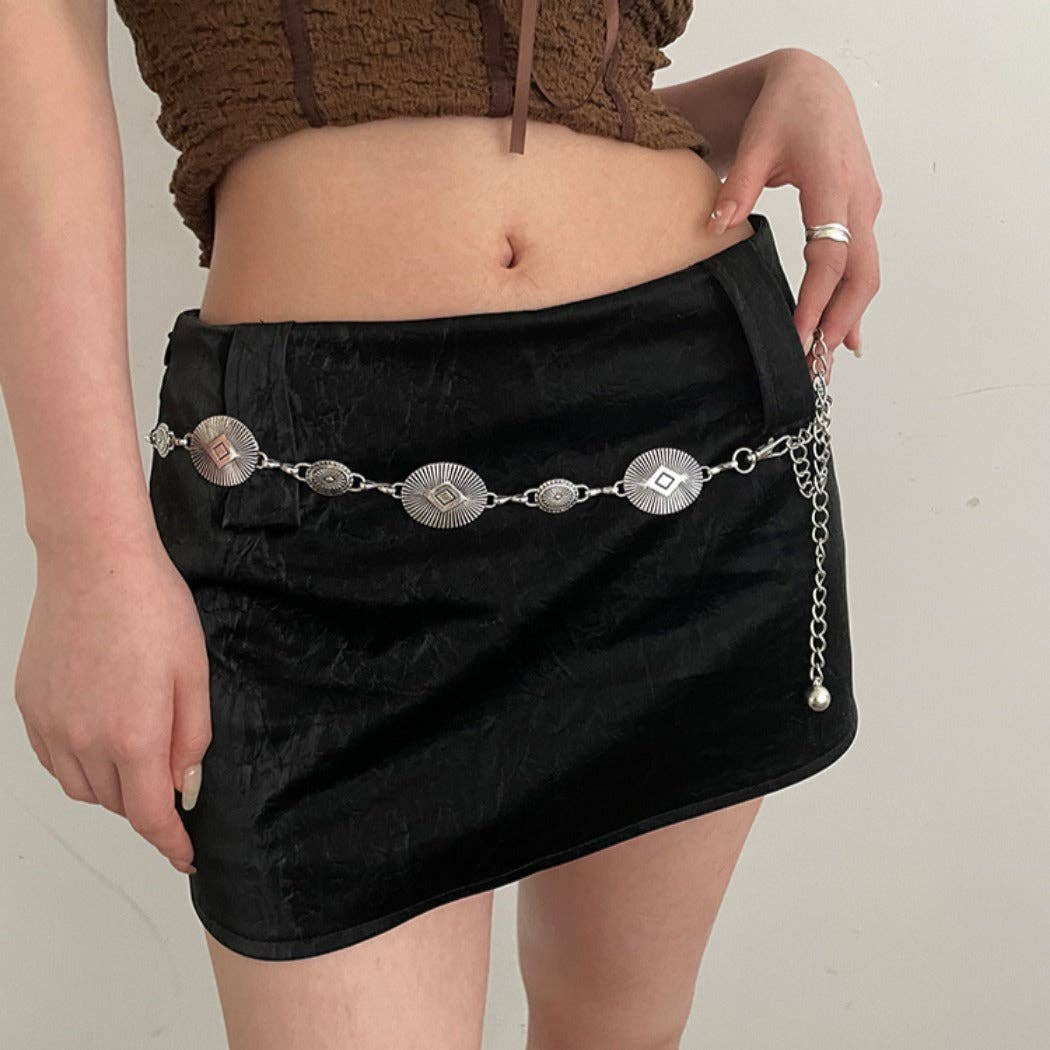 GIDDY UP GLAM OVAL CHAIN BELT (SILVER)