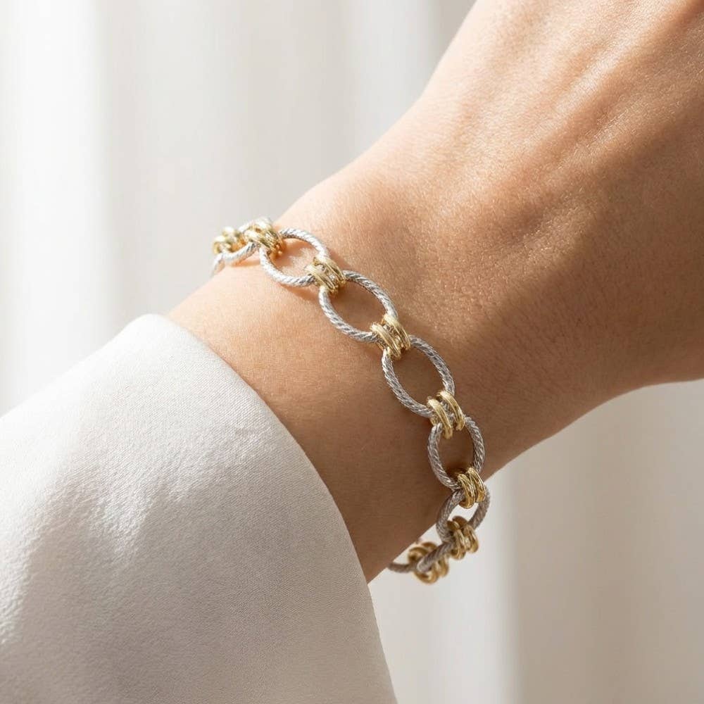 TWO TONE CHAIN BRACELET (WHITE & YELLOW GOLD)