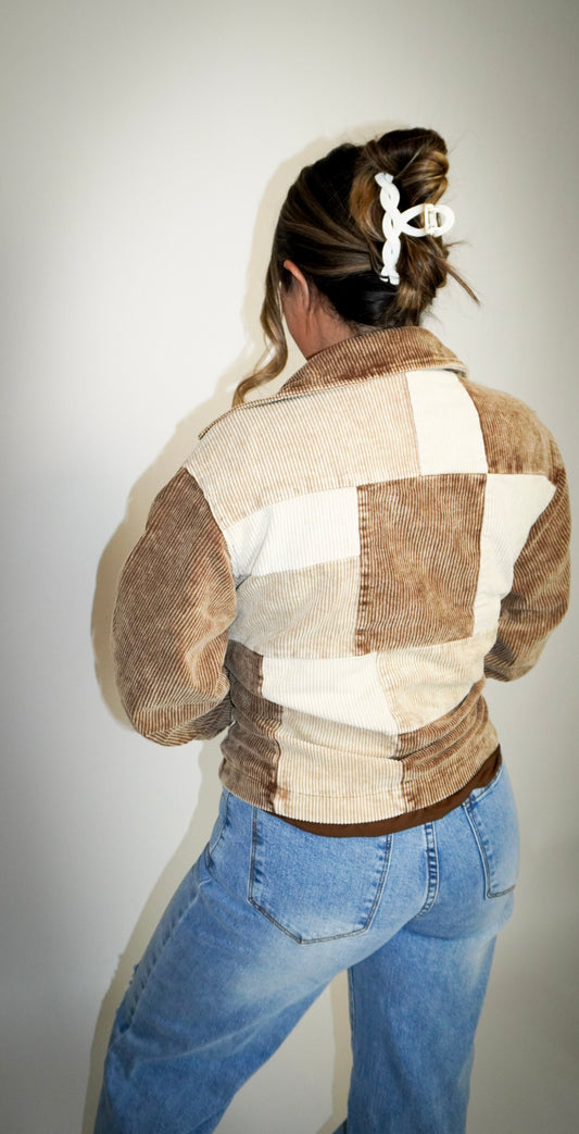 BROWN SUGAR BLISS PATCHWORK CORDUROY JACKET (BROWN MULTI)