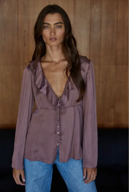 VINTAGE PETAL RUFFLED TOP (CHOCOLATE ROSE)