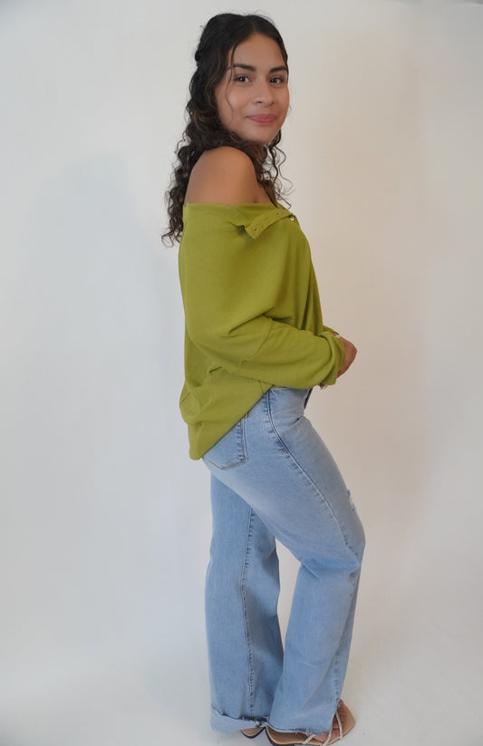 MATCHA MORNINGS KNIT HENLEY (EARTHY GREEN)