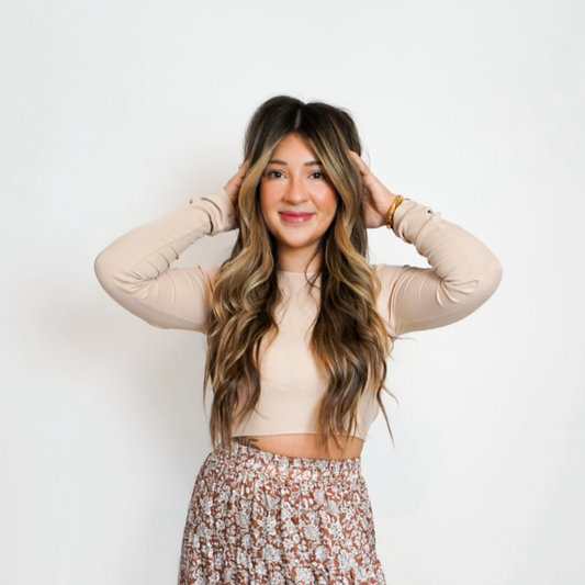 KEY TO MY HEART OPEN BACK LONG SLEEVE CROP TOP (NUDE)