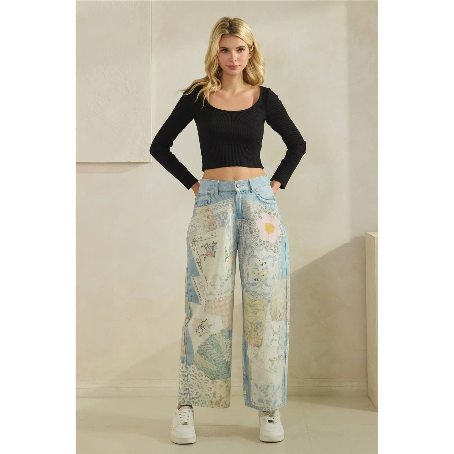 GARDEN PARTY PATCHWORK PANTS (FLORAL DENIM)
