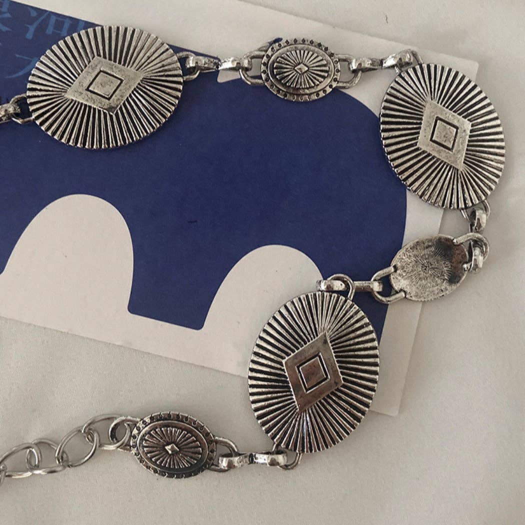 GIDDY UP GLAM OVAL CHAIN BELT (SILVER)