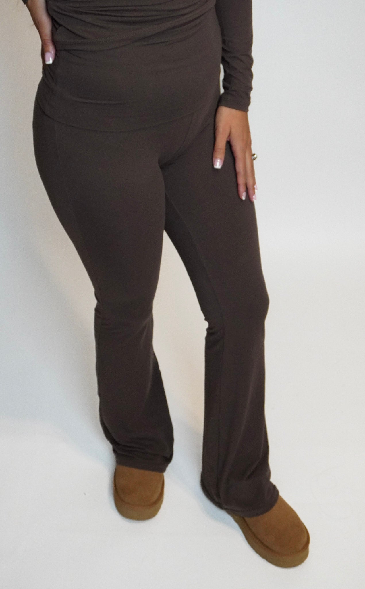 COCOA CLOUD FOLD OVER FLARE PANTS (CHOCOLATE)